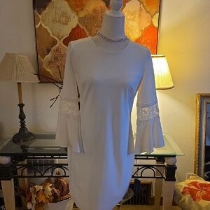 Tommy Hilfiger White Dress with Lace Sleeves